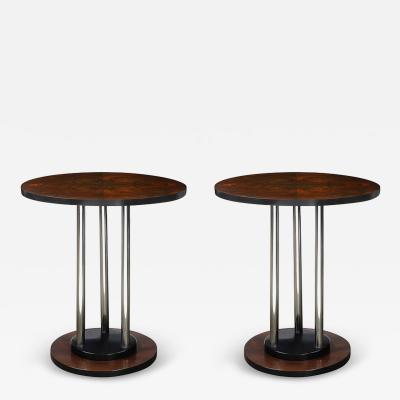Donald Deskey Art Deco Machine Age Side Tables in Book Matched Walnut By Donald Deskey