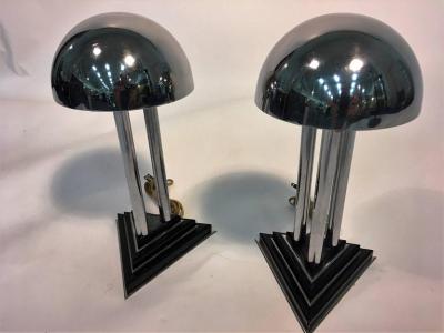 Donald Deskey Art Deco Modernist Pair of Chrome And Bakelite Lamps Attributed to Donald Deskey