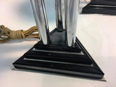 Donald Deskey Art Deco Modernist Pair of Chrome And Bakelite Lamps Attributed to Donald Deskey