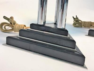 Donald Deskey Art Deco Modernist Pair of Chrome And Bakelite Lamps Attributed to Donald Deskey