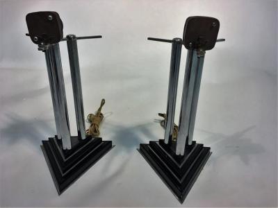 Donald Deskey Art Deco Modernist Pair of Chrome And Bakelite Lamps Attributed to Donald Deskey
