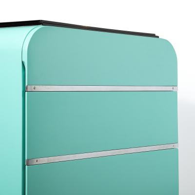 Donald Deskey Art Deco Robins Egg Blue Lacquer Brushed Aluminum High Chest by Donald Deskey