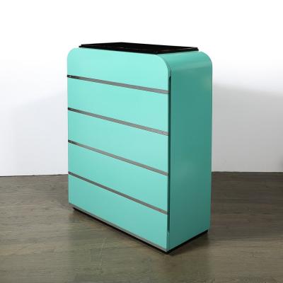 Donald Deskey Art Deco Robins Egg Blue Lacquer Brushed Aluminum High Chest by Donald Deskey