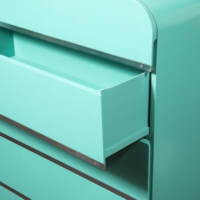 Donald Deskey Art Deco Robins Egg Blue Lacquer Brushed Aluminum High Chest by Donald Deskey