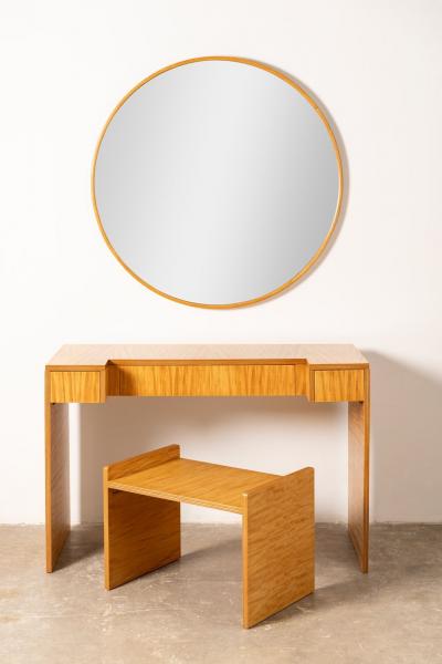 Donald Deskey Art Deco Vanity with Stool Mirror in Highly Figured Avodire
