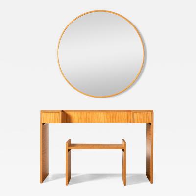 Donald Deskey Art Deco Vanity with Stool Mirror in Highly Figured Avodire