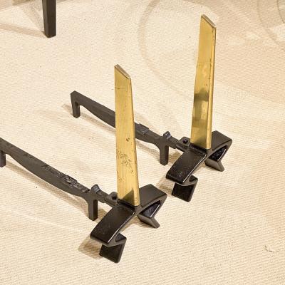 Donald Deskey Brass and Iron Geometric Andirons