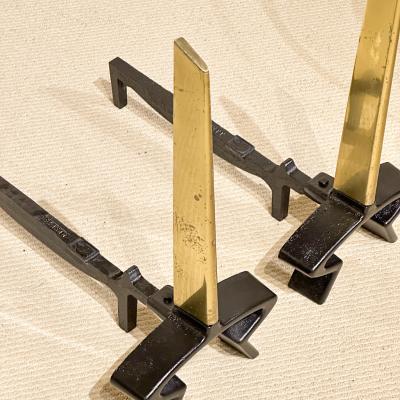 Donald Deskey Brass and Iron Geometric Andirons