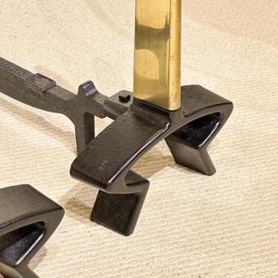 Donald Deskey Brass and Iron Geometric Andirons