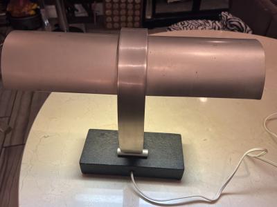 Donald Deskey DONALD DESKEY ALUMINUM BAND AND BLACK BASE DESK LAMP