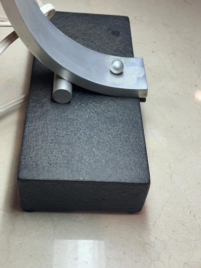 Donald Deskey DONALD DESKEY ALUMINUM BAND AND BLACK BASE DESK LAMP