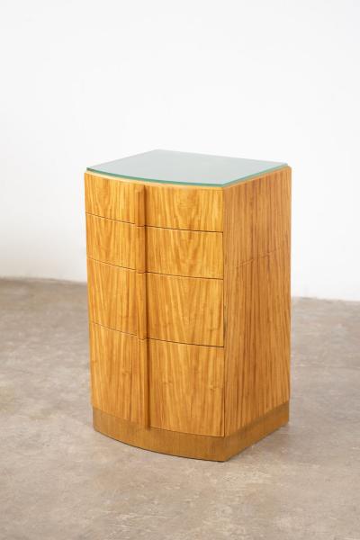 Donald Deskey Donald Deskey Art Deco Illuminated Nightstand in Highly Figured Avodire 1940s