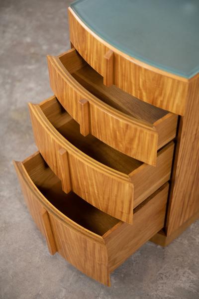 Donald Deskey Donald Deskey Art Deco Illuminated Nightstand in Highly Figured Avodire 1940s