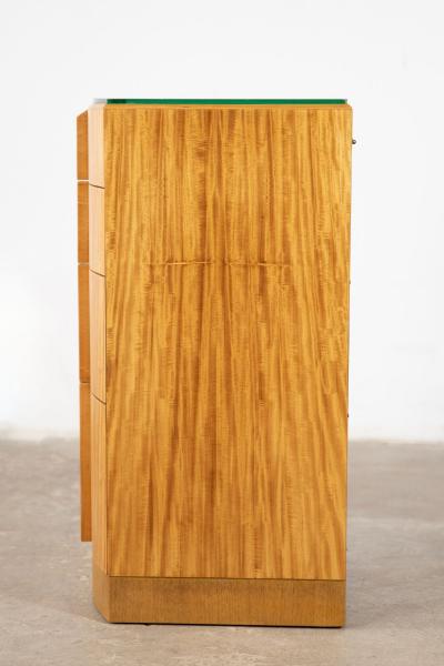 Donald Deskey Donald Deskey Art Deco Illuminated Nightstand in Highly Figured Avodire 1940s