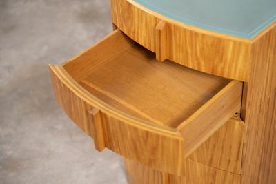 Donald Deskey Donald Deskey Art Deco Illuminated Nightstand in Highly Figured Avodire 1940s