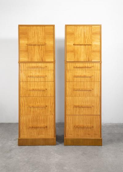 Donald Deskey Donald Deskey Art Deco Skyscraper Dressers in Highly Figured Avodire 1940s Pair