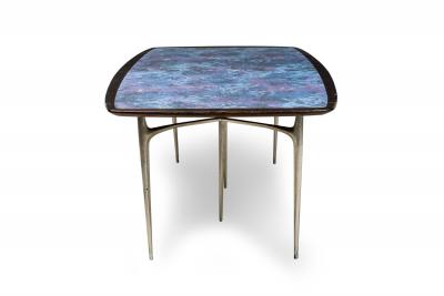 Donald Deskey Donald Deskey Modern Blue Enamel and Stainless Steel Dining Table