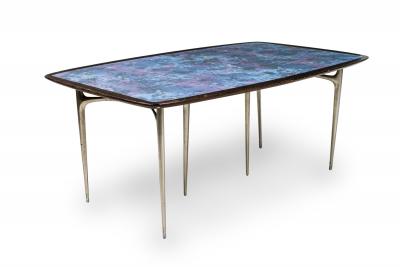 Donald Deskey Donald Deskey Modern Blue Enamel and Stainless Steel Dining Table