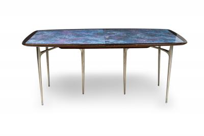 Donald Deskey Donald Deskey Modern Blue Enamel and Stainless Steel Dining Table