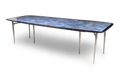 Donald Deskey Donald Deskey Modern Blue Enamel and Stainless Steel Dining Table