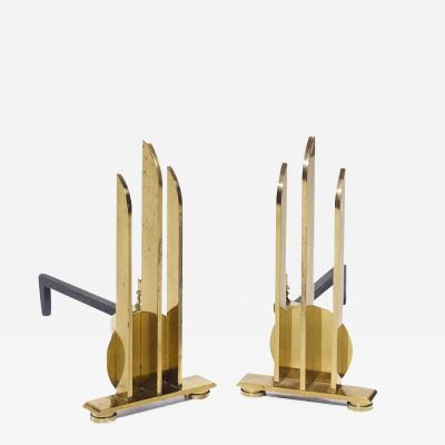 Donald Deskey Donald Deskey Style Mid Century Brass Andirons