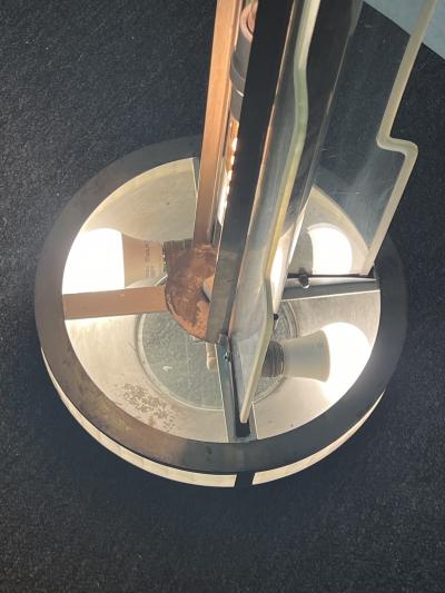 Donald Deskey EXCEPTIONAL PAIR OF MODERNIST ART DECO CHROME AND GLASS SKYSCRAPER CHANDELIERS