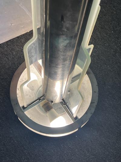 Donald Deskey EXCEPTIONAL PAIR OF MODERNIST ART DECO CHROME AND GLASS SKYSCRAPER CHANDELIERS