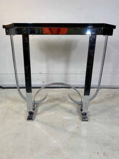 Donald Deskey MODERNIST ART DECO CURLICUE CHROME AND BLACK LACQUER CONSOLE