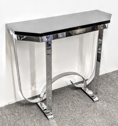 Donald Deskey MODERNIST ART DECO CURLICUE CHROME AND BLACK LACQUER CONSOLE
