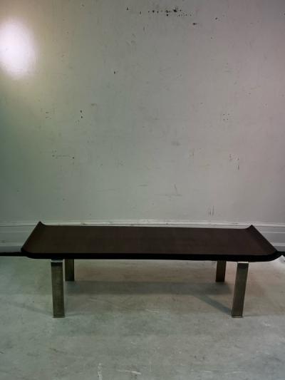 Donald Deskey MODERNIST ART DECO FLARED EDGE WOOD AND CURVED CHROME COFFEE TABLE BENCH