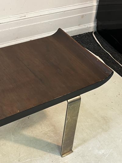 Donald Deskey MODERNIST ART DECO FLARED EDGE WOOD AND CURVED CHROME COFFEE TABLE BENCH