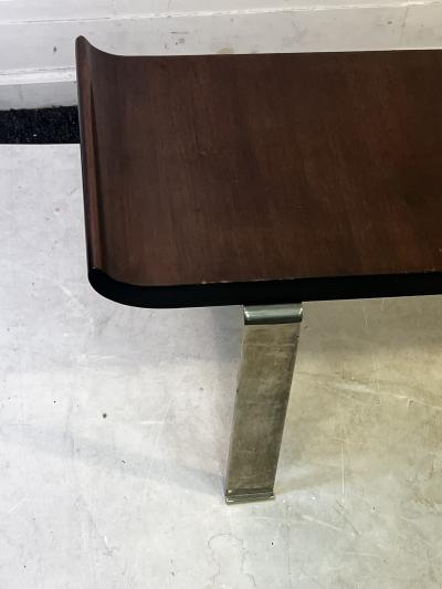 Donald Deskey MODERNIST ART DECO FLARED EDGE WOOD AND CURVED CHROME COFFEE TABLE BENCH