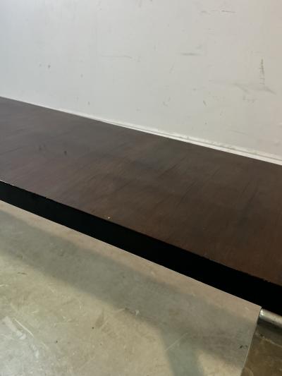 Donald Deskey MODERNIST ART DECO FLARED EDGE WOOD AND CURVED CHROME COFFEE TABLE BENCH