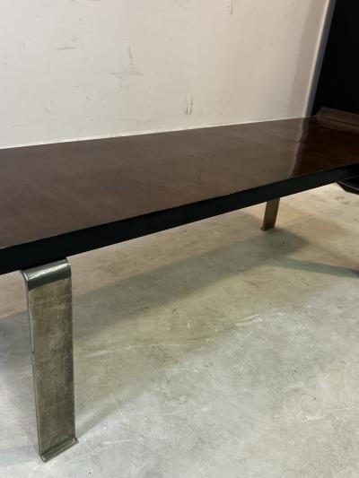 Donald Deskey MODERNIST ART DECO FLARED EDGE WOOD AND CURVED CHROME COFFEE TABLE BENCH