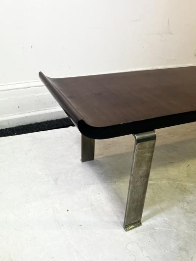 Donald Deskey MODERNIST ART DECO FLARED EDGE WOOD AND CURVED CHROME COFFEE TABLE BENCH