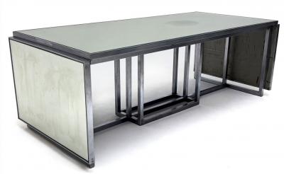 Donald Deskey MODERNIST ART DECO MIRRORED AND ALUMINUM EXTENDING DINING TABLE BY DONALD DESKEY