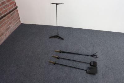 Donald Deskey Mid Century Modern Polished Brass and Iron Fireplace Tool Set by Donald Deskey