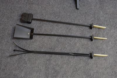 Donald Deskey Mid Century Modern Polished Brass and Iron Fireplace Tool Set by Donald Deskey