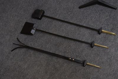 Donald Deskey Mid Century Modern Polished Brass and Iron Fireplace Tool Set by Donald Deskey