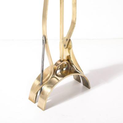 Donald Deskey Mid Century Modernist Sculptural Polished Brass Fire Tool Set by Donald Deskey