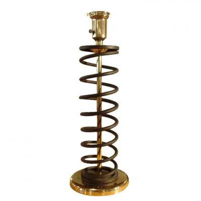 Donald Deskey Pair of Brass and Steel Coil Spring Lamps in the Manner of Donald Deskey