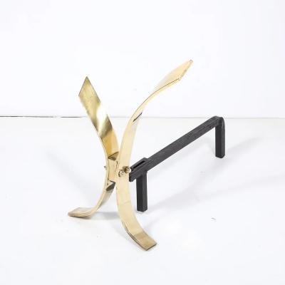 Donald Deskey Pair of Mid Century Modernist Andirons in Polished Brass by Donald Deskey