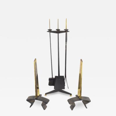 Donald Deskey for Bennett Iron and Brass Andirons Fireplace Tool Set