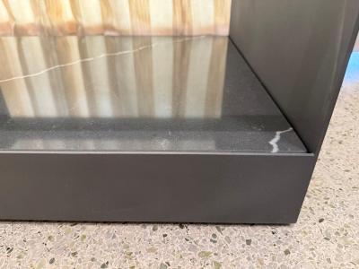 Donald Judd Two Tier Safety Wire Glass Top Brass Trim Side Tables on Casters Pair