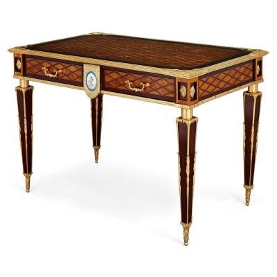Donald Ross Antique English Victorian marquetry writing desk by Donald Ross