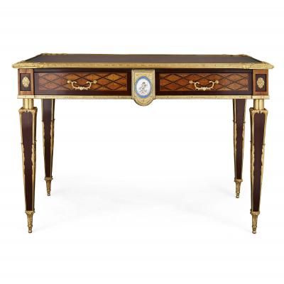 Donald Ross Antique English Victorian marquetry writing desk by Donald Ross