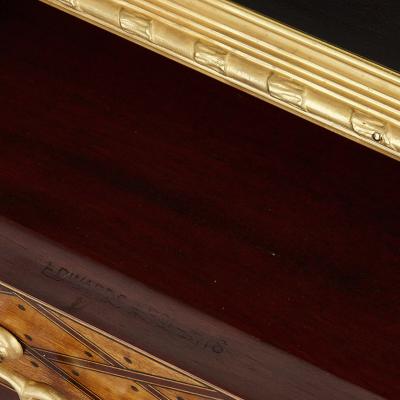 Donald Ross Antique English Victorian marquetry writing desk by Donald Ross