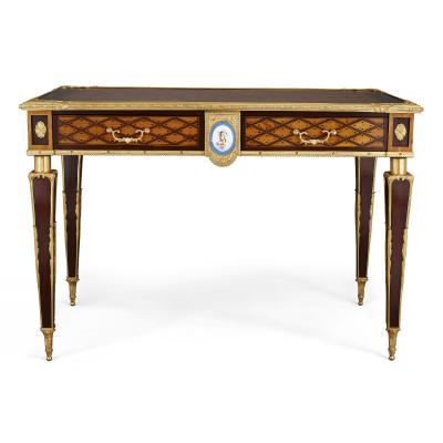 Donald Ross Antique English gilt bronze and marquetry desk by Donald Ross