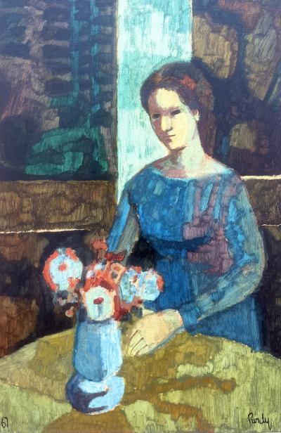 Donald Roy Purdy Woman in Blue with Flowers 