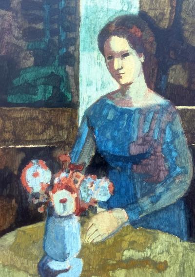 Donald Roy Purdy Woman in Blue with Flowers 